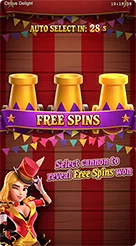 Circus Delight · Periksa kolom saldo, nilai taruhan, dan fungsi tombol kendali putaran di bilah bawah.
